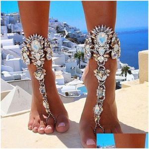 Anklets Women Sandals 랩 랩 앤 클렛 팔찌 반짝이 크리스탈 보헤미아 여름 해변 발 사슬 보석 선물 그녀의 휴가 결혼식 d dhdah