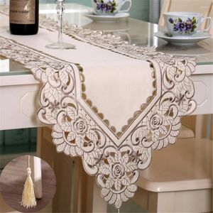 Table Runner 2024 Spring Pastoral Style Embroidery Hollow Floral Polyester Waterproof Cloth Decorative Cabinet Flag