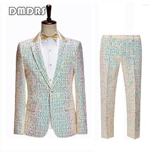 Herrenanzüge Champagner One Button Performance Kostümanzug Set Long Sleeves Sparkle Jackethose und Bogen-Tie-Plus-Größe