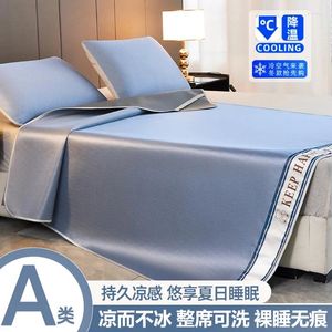 Sängkläder sätter 3st sommaris Silk Cold Mat Foldning Fördjockad luftkonditionering dubbelsäng