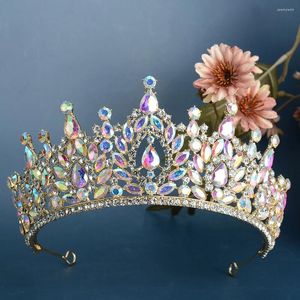 Saç klipleri barok vintage altın ab renk kristal gelin taç tiaras rhinestone pageant kadın başlıklar düğün aksesuarları