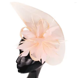 Berets Vintage Coral Fascynator Hat Wedding Hair Clip lub opaski na imprezę Tea Ascot Headpiece Akcesorium ślubne