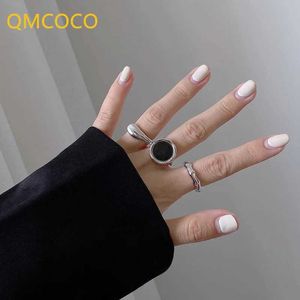 Bandringe Qmcoco Silver Finger Ring Neue Mode kreative unregelmäßige Geometrie handgefertigte Geburtstagsfeier Schmuck Q240427