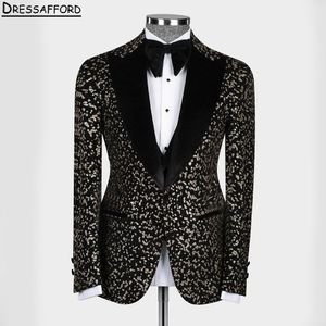 Uomini di cristallo glitter neri si adattano a due pezzi abbigliamento da sposo blazer da festa sera (giacca + pantaloni)