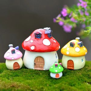1Pc Mushroom House Resin Fairy Garden Craft Decoration Miniature Micro Gnome Terrarium Mediterranean House Castle 4 Sizes 240424