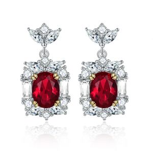 Brincos de jóias de luxo de alta qualidade Brincos de zircão vermelho 925 brincos de prata para mulheres, luxo exagerado, brincos de rubi, brincos de prata puros