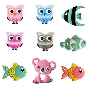 Pesce bambino orso coniglio owl koala mouse auto tehethers alimentari silicone bambino animale soothes baby molare addestramento c45185657858