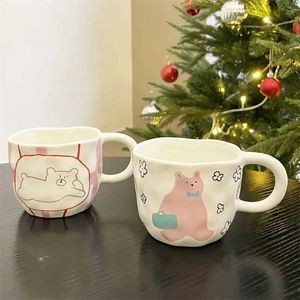 Tazze graziose tazza di ceramica orso con piastrelle di ceramica irregolare tazza di tazza di avena per latte per latte per coppia di ufficio J240428