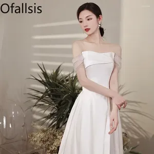 Party Dresses ofallsis French Style Off Axla Light Wedding Satin Toast Dress 2024 Summer White Evening Banket Simple