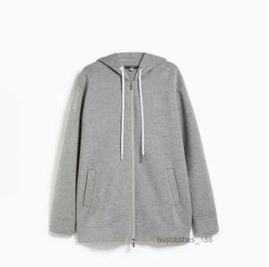 여자 스포츠 코트 디자이너 패션쇼 동일한 코트 클래식 브랜드 Max Maras 2024 Spring/Summer New Womens Drawstring Hooded Hoodie Coat Grey B0X0