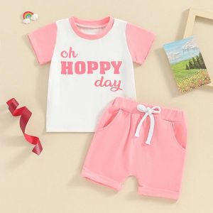 Kläduppsättningar Småbarn Boy Girl påskkläder för spädbarn Baby Summer kläder Kort ärm Crewneck Kontrast Färgtoppar och shorts