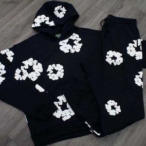 Premium USA Autumn Winter Men Cotton Foamy Puff Print Tracksuit Set Hooded Sweatshirt Pants Hoodie joggers byxor Passar Hip Hop Casual Flower Unisex Wear