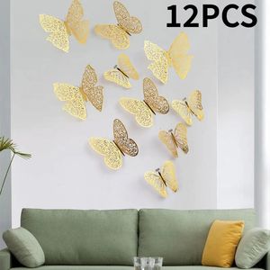 12pcs Hohlbutterfly Kreativ 3D -Wandaufkleber für DIY -Fensterglasaufkleber Moderne Art Home Party Dekorationen Geschenk 240424