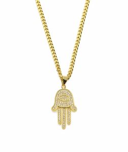 Pendant Necklaces Gold Silver Fatima Hamsa Hand Bling CZ Iced Out Charm Cuban Chain For Women Mens Hip Hop Jewelry3900449