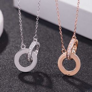 High Quality Luxury Necklace Cartter Double Ring 925 Sterling Silver Mobius Plated Rose Gold Big Cake Pendant Collar Chain Female Straight