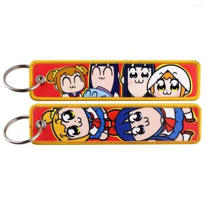 Keychains roliga japanska anime flickor broderi nyckelfobs hållare tagn nyckelring kedja för motorcyklar män kvinnor nyckelpartner