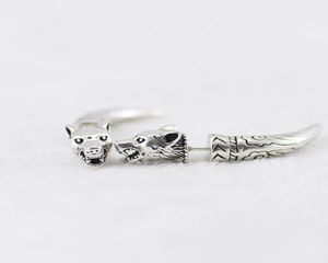 S925 sterling silver earrings Anger Forest series vintage engraved wolf head sterling silver earrings curved bottom bracket sterli7306563