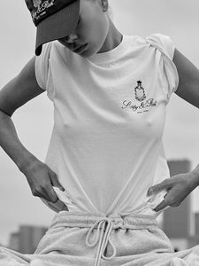 Women York Letter Print Drop ramię T-shirty Summer Bawełna Casual krótkie koszulki z krótkim rękawem Streetwear HARAJUKU Proste topy 240425
