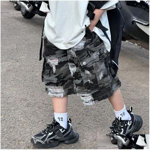 Byxor 2024 Summer Korean Edition Boy Camouflage dog Workwear Casual Pants and Children Shorts Drop Delivery Baby Kids Maternity C DHWG1