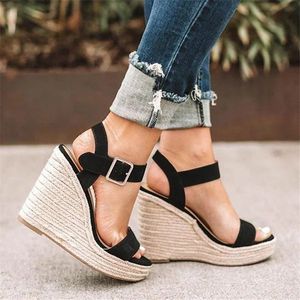 Sommerplattform Sandalen Frauen peepe Zehen Hochkeile Fersen -Knöchel Schnallen Sandalia espadrilles weibliche Sandalen Schuhe 240415