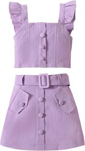 Småbarnflickan kjol set ruffle ärmlösa tank tops och mini a-line bälte kjol 2st sommarkläder