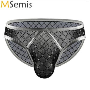 Men's Swimwear Mens Argyle Pattern Bulge Pouch Underwear Breathable Hollow Mesh Briefs Low Waist Sexy Underpants Nightwear