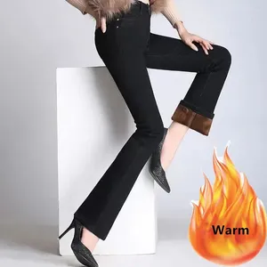 Damen Jeans Winter Messer warme Jeanshose große Größe 26-34 Flare Plüsch mit hoher Taille verdickte Vintage-Glocken-Bottoms LJ285