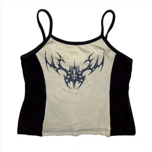 Women T-shirt Y2k Crop Top Gothic Clothes Tanks Camis Womens 2000s Slim Versatile Vest tie Casual Outfit Streetwear Emo Gi 240426