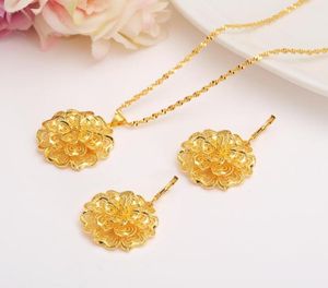 Ethiopian 24k Fine giallo pieno giallo pieno multiplote set di fiori di gioielli a pendente africani sposa del matrimonio bijoux regalo8035172