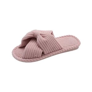 Designer hushållens bomulls tofflor glider kvinnor sandaler rosa gula gröna kvinnors bowknot scuffs gai