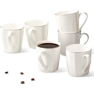 Bone China Coffee Mugs 10oz Espresso Cups Lätt porslin Vit keramisk teuppsättning av 6 diskmaskin 240422