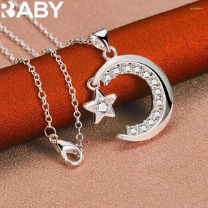 Pendants URBABY 925 Sterling Silver Moon Star Zircon Pendant Necklace 16-30 Inch Chain For Woman Wedding Party Fashion Charm Jewelry