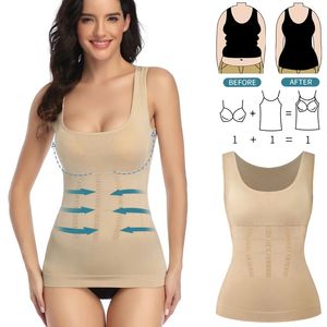 Women Padded Shapewear Camisole Body Shaper Compression Shirt With Pads Waist Trainer Tummy Slimming Tank Tops Seamless Corset 240428