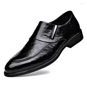 Sapatos casuais Moda Men Vestir solo solo deslize em couro preto para apontar mpx211 formal de ponta de ponta