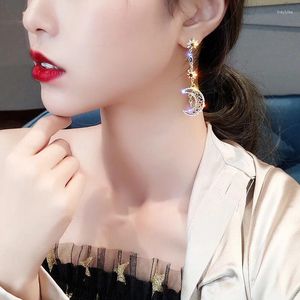 Stud Earrings 925 Silver Needle Korean Star-Moon Asymmetric Earring Female Japanese-Korean Edition Ear Nails Temperament 100 Long