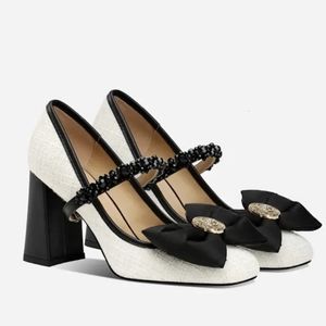 FAD Crystal High Heels Shoes Sweet Bow Mary Jane Sandals Женщины Осень Сексуальные платья для вечеринок на туфли неглубокие туфли Lolita Mujer 240418