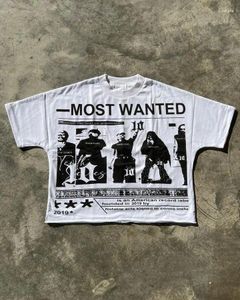 Herren -T -Shirts Y2K Tops Harajuku Retro Cartoon Übergroße Grafiken doppelseitig drucken lose T -Shirt Männer Frauen Goth Baumwolle weiß kurz