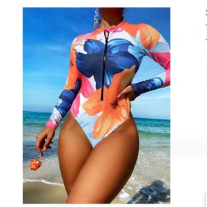 Nowy jednoczęściowy drukowany garnitur do nurkowania z długim rękawem, seksowny i modny garnitur do surfowania, bikini kobiety
