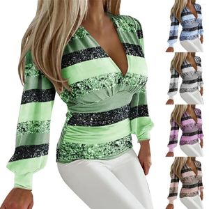 Kvinnors T -skjortor Fin Flash Splicing Print Temperament V Neck Pullover Slim Type Long Under Shirt Camisoles for Women