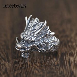 Original design selling 925 Thai silver dragon head opening ring for mens twelve zodiac domineering jewelry 240420