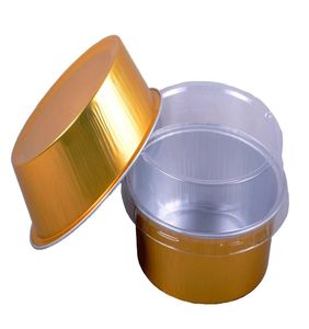 130 ml gyllene aluminiumfoliekoppar med plastskydd för muffin cupcake bakning bakverk ramekin cup3178991