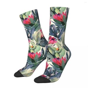 Herrstrumpor Funny Crazy Sock for Men Painted Proteas Pattern Hip Hop Harajuku Protea Happy Seamless Printed Boys Crew