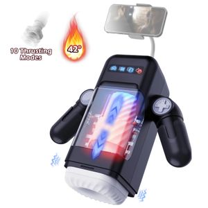 Robô automático masculpator copo aquecimento de copo de empuxo blowjob da vagina para homens Massager Brinquedos sexuais adultos com suporte de telefone 240423