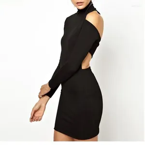 Casual Dresses Long Sleeve Black Cutout Dress W203137