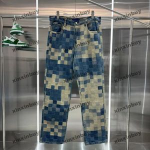 xinxinbuy erkek kadın tasarımcı pantolon paris mozaik mektup jakard kumaş denim setler bahar yaz gündelik pantolon siyah mavi yeşil kırmızı s-2xl