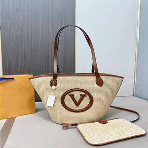24SS Kobiet luksusowy designerka tkana torba wiadra Summer Sun słomka torba plażowa torba na ramię w torbie na ramię z Zipp xnuf