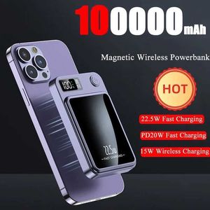 携帯電話のパワーバンク100000MAHワイヤレス磁気ミニパワーパックマグサフ高速充電軽量およびポータブル防水iPhone J240428