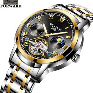 Armbanduhren hohl Schwungrad Mondphase Display Automatische Maschinen Watch Männer modische wasserdichte Schmetterling Doppelschnalle Uhren