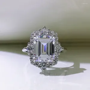 Cluster Rings Spring Qiaoer925 Sterling Silver 8 10mm Emerald Cut Lab Sapphire High Carbon Diamonds Gemstone Förlovningsring Fina smycken