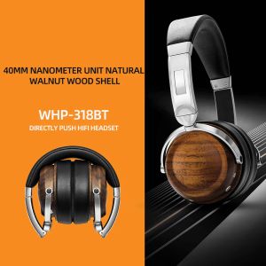 Наушники Bluetooth Walnut деревянный деревянный сплав головных уборов Hifi Professional Hifi Music Наушники 40 -мм смарт -телефон легко